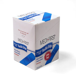 MF Blue Metal Detectable 1" x 3" Woven Strips, 100/bx
