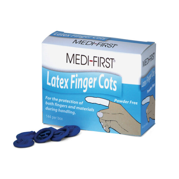 Latex Finger Cots, Medium, Blue, 144/bx